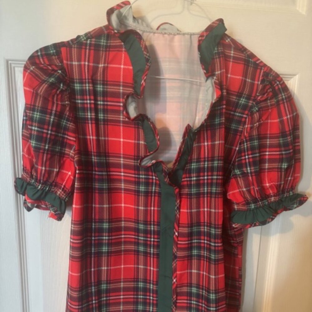 Ladies Christmas plaid ruffle blouse - Size Medium